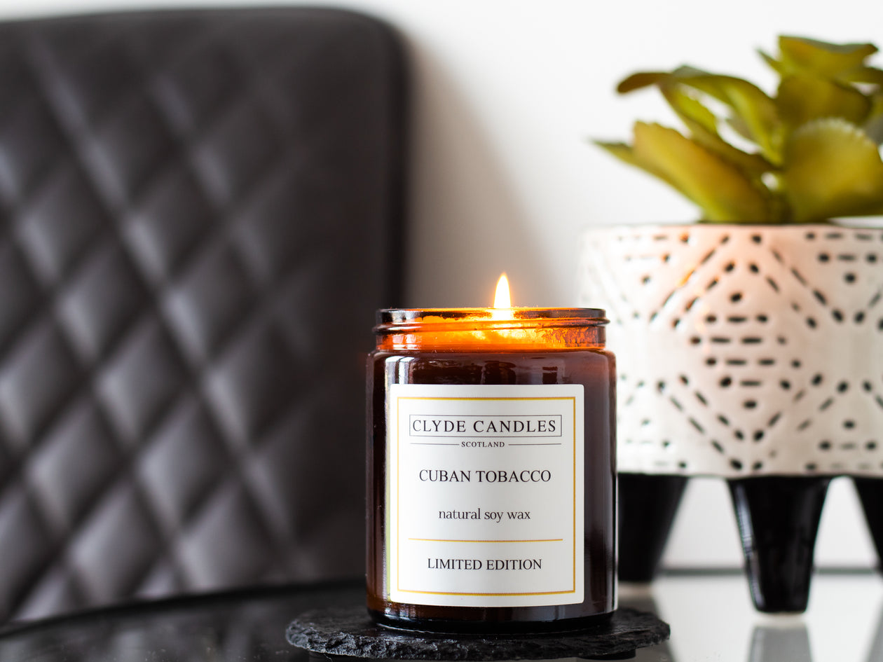 Cuban tobacco amber glass candle Wee Green Place