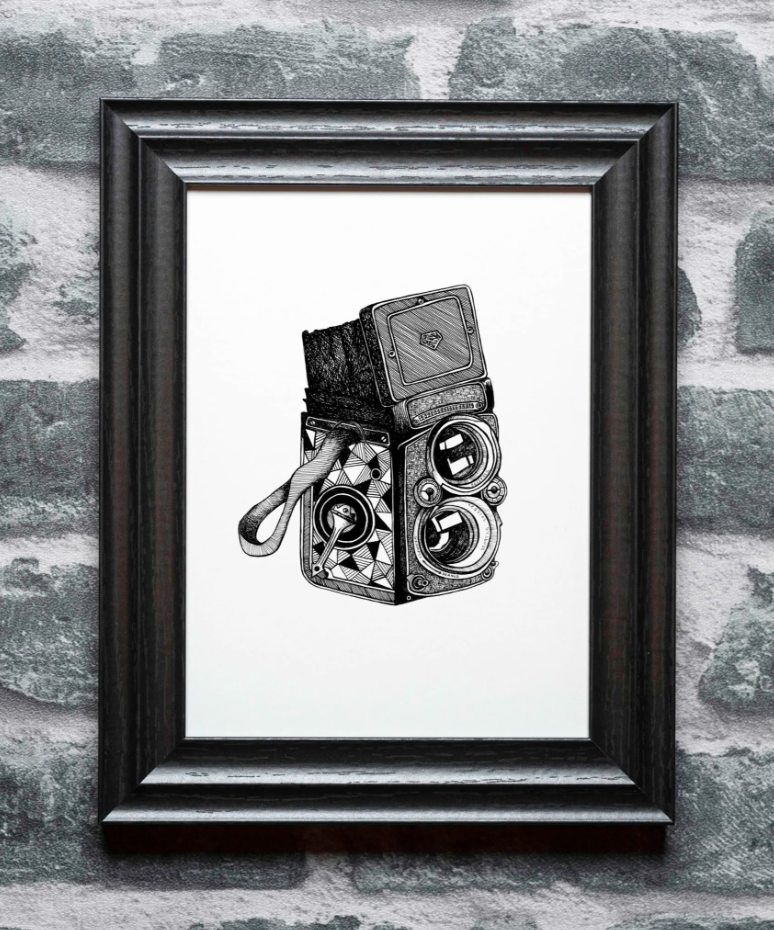 Twin lens vintage camera A4 print – Wee Green Place